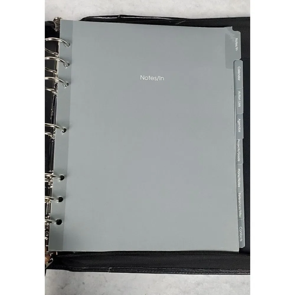 Franklin Covey 7-Ring Black Leather Front Binder Zip Around Planner Organizer